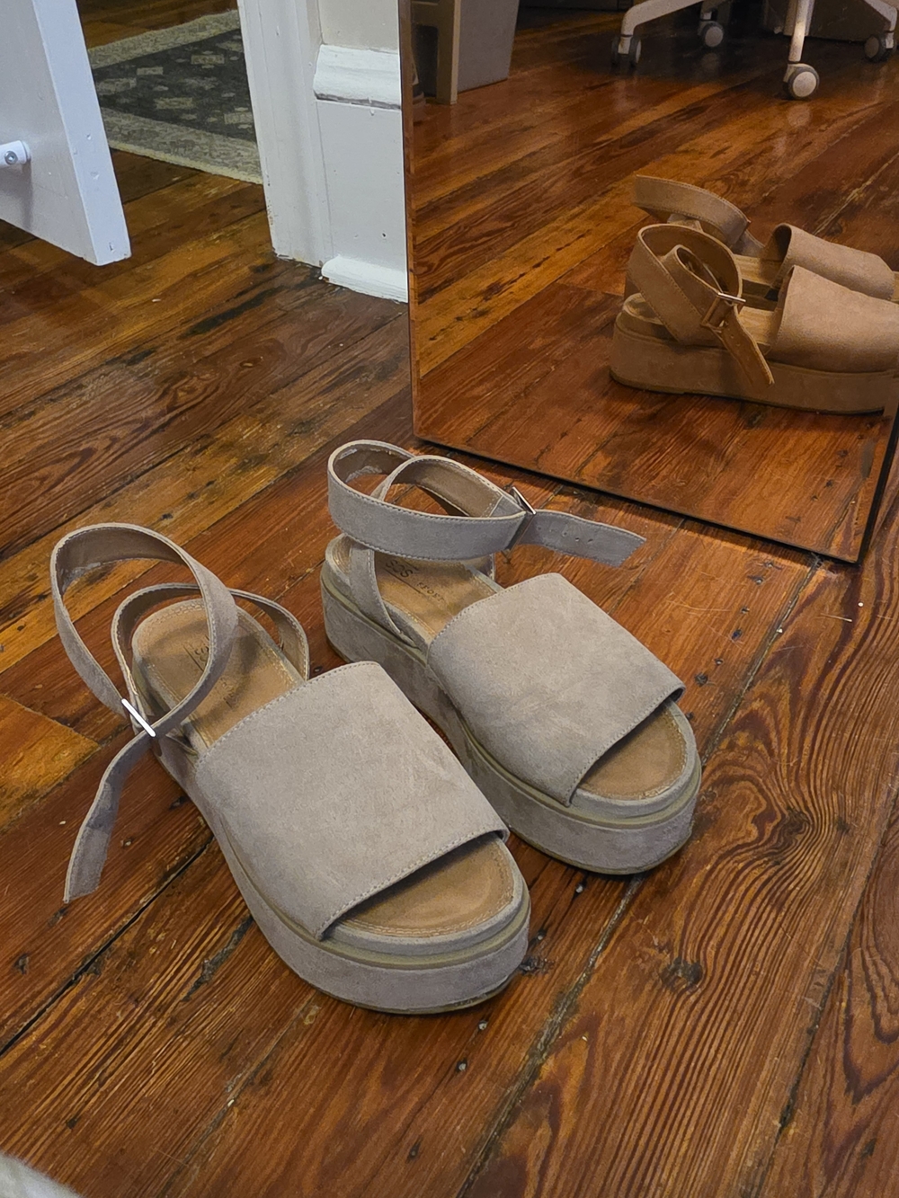 ASOS Taupe Suede Platform Sandals with Ankle Strap